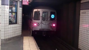 MTA IND Fulton St: NIS R46 (C) train departing Euclid Av
