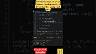#40: (Method 1: Using Hash Set) Find All Pairs in an Array Whose Sum Equals a Target! 🚀 | #shorts