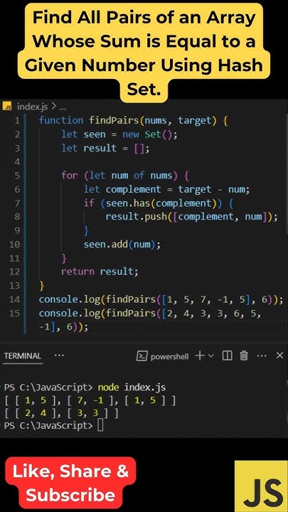 #40: (Method 1: Using Hash Set) Find All Pairs in an Array Whose Sum ...