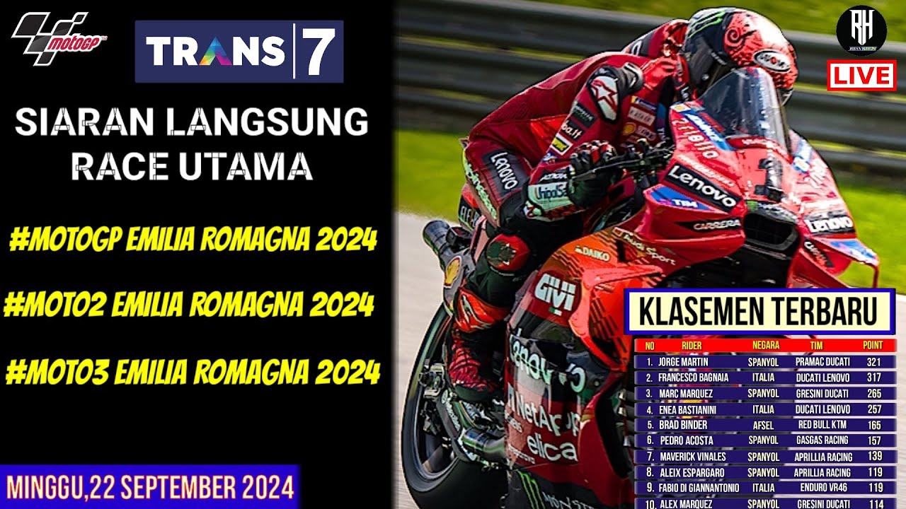Jadwal Race Motogp Emilia Romagna 2024 Hari ini~Siaran Langsung Race ...