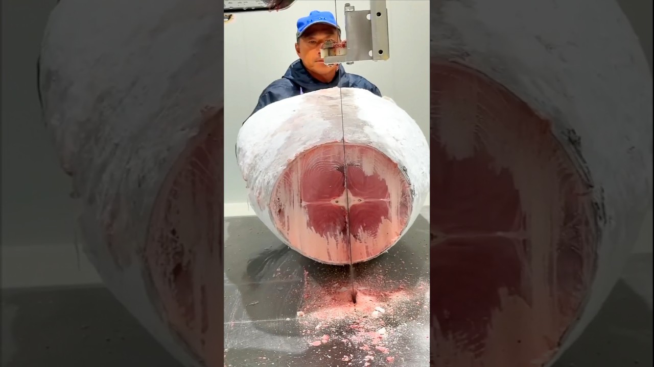 The Man Is Not Cutting Wood – It’s a Giant Tuna Fish!