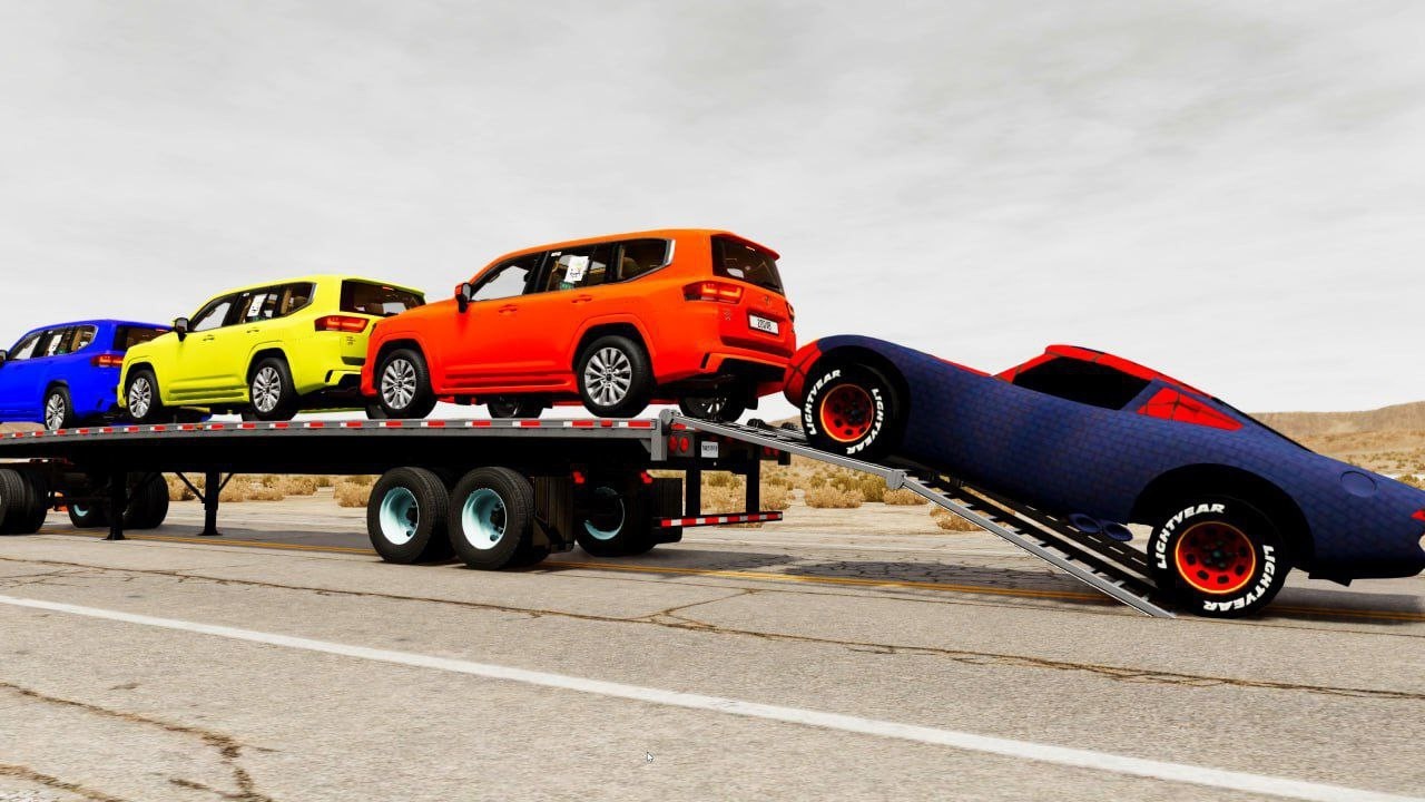 Double Flatbed Trailer Truck vs Speedbumps Train vs Cars | Tractor vs Train Beamng.Drive #109