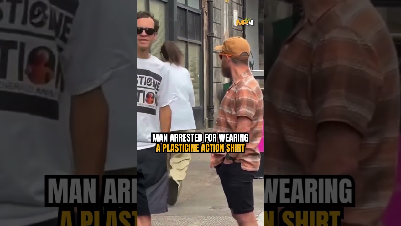 A man is arrested for wearing a shirt which resembles Palestine Action, however it does not match.