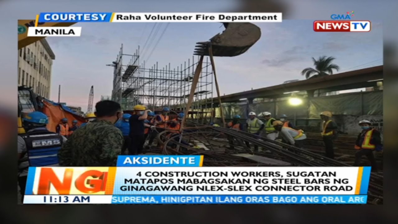 4 construction workers, sugatan matapos mabagsakan ng steel bars ng ginagawang NLEX-SLEX... | BT