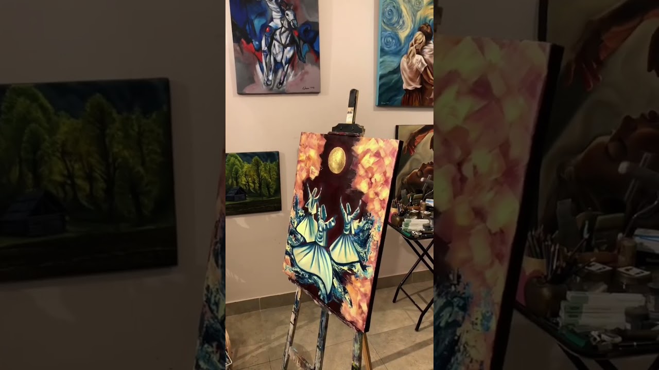 Sufi dervish abstract painting gold leaf