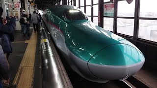 E5系 U2編成 東北新幹線はやぶさ1号新函館北斗行が盛岡駅14番線を発車するシーン