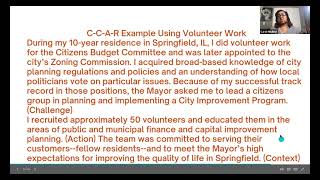 A CCAR (Context Challenge Action Result) Example for Writing Your Executive Core Qualifications.