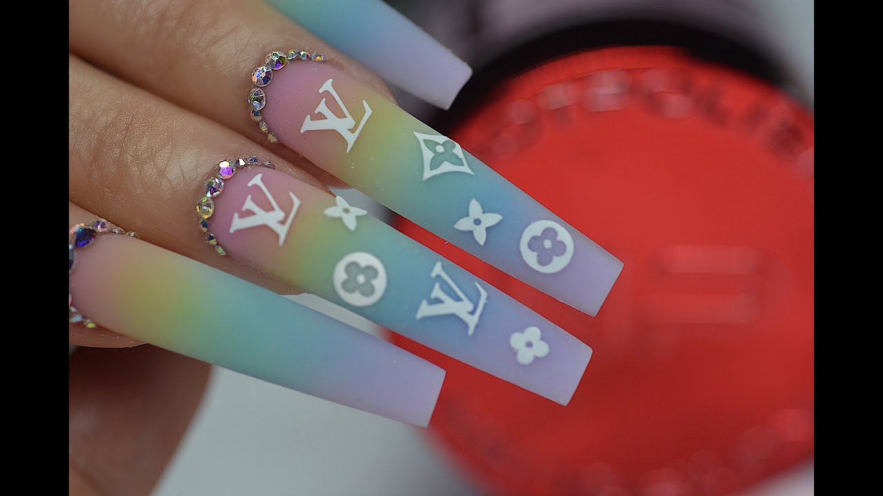 Ombre Sparkle Designer Logo Vuitton Inspired  Jingle Nail