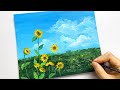 Vẽ Bầu Trời và Hoa Hướng dương Màu Acrylic/Blue sky and sunflower painting/Acrylic Painting Tutorial