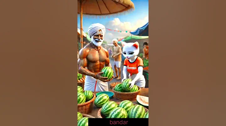 Farmer and cat plant a watermelon tree there are watermelons in the field #ai #cat#farmer