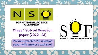 Class 1 SOF NSO Science #olympiad  National Science olympiad solved paper 2022 #educational