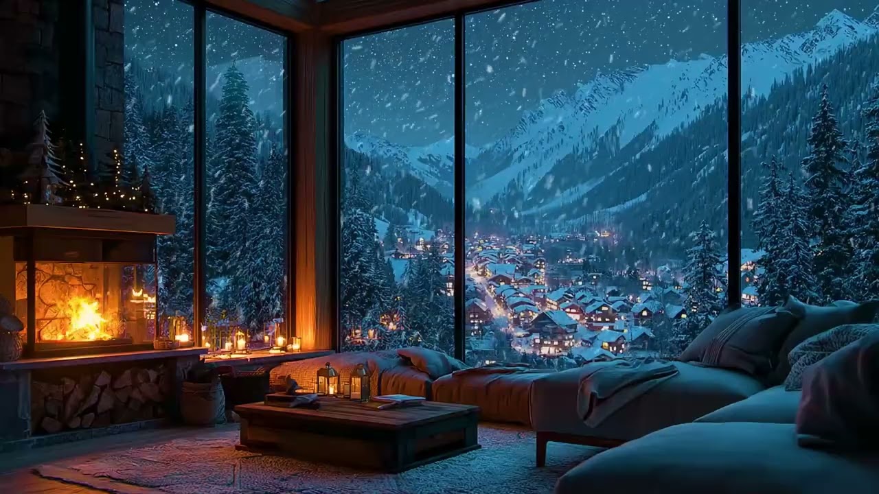 Winter Cabin Soundscape of Crackling Fire and Snowfall for Peaceful Sleep and Stress Relief