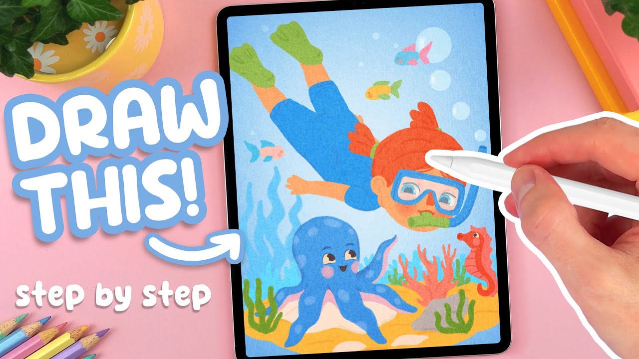 PROCREATE Tutorial - Draw a Cute Girl Underwater (FREE Template & Brushes)