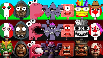 Incredibox Sprunki OC Phase 1 to Phase 3 W, P (Alphabet Lore), One Hundred (Numberblocks), 61, Italy