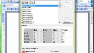 AM 3.1.5.1 Autoformat table Microsoft Word 2003