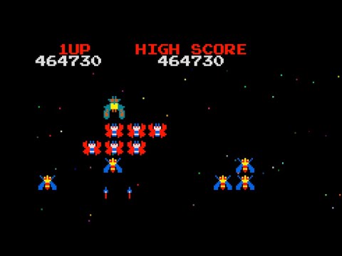 Galaga (Arcade) original video game | 93-stage session for 1 Player 🛸🕹️👾