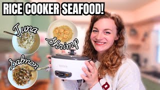 SEAFOOD RICE COOKER SINGLE MEALS! SALMON, TUNA & SHRIMP RECIPES FOR ONE!