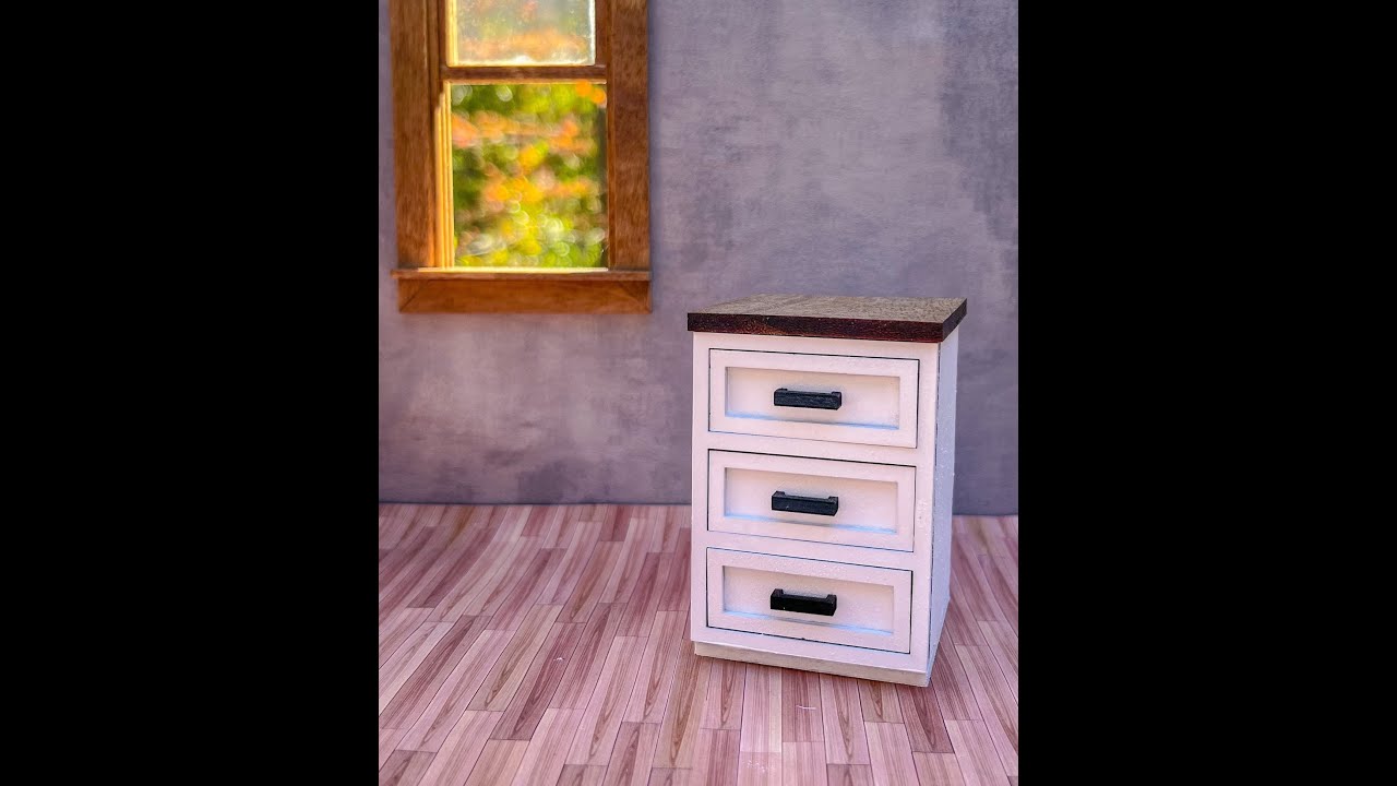 Dollhouse 1/12 scale miniature kitchen cabinet with 3 drawers assembly ...