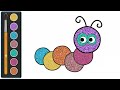 How to draw cute caterpillar for kids | Drawing&amp; coloring glitter cute caterpillar