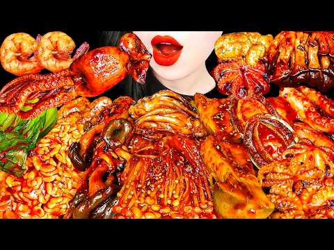ASMR SPICY SEAFOOD 매콤 해물찜&amp;알찜 먹방 레시피 OCTOPUS, SQUID BLACK BEAN NOODLES MUSHROOM EATING MUKBANG RECIPE