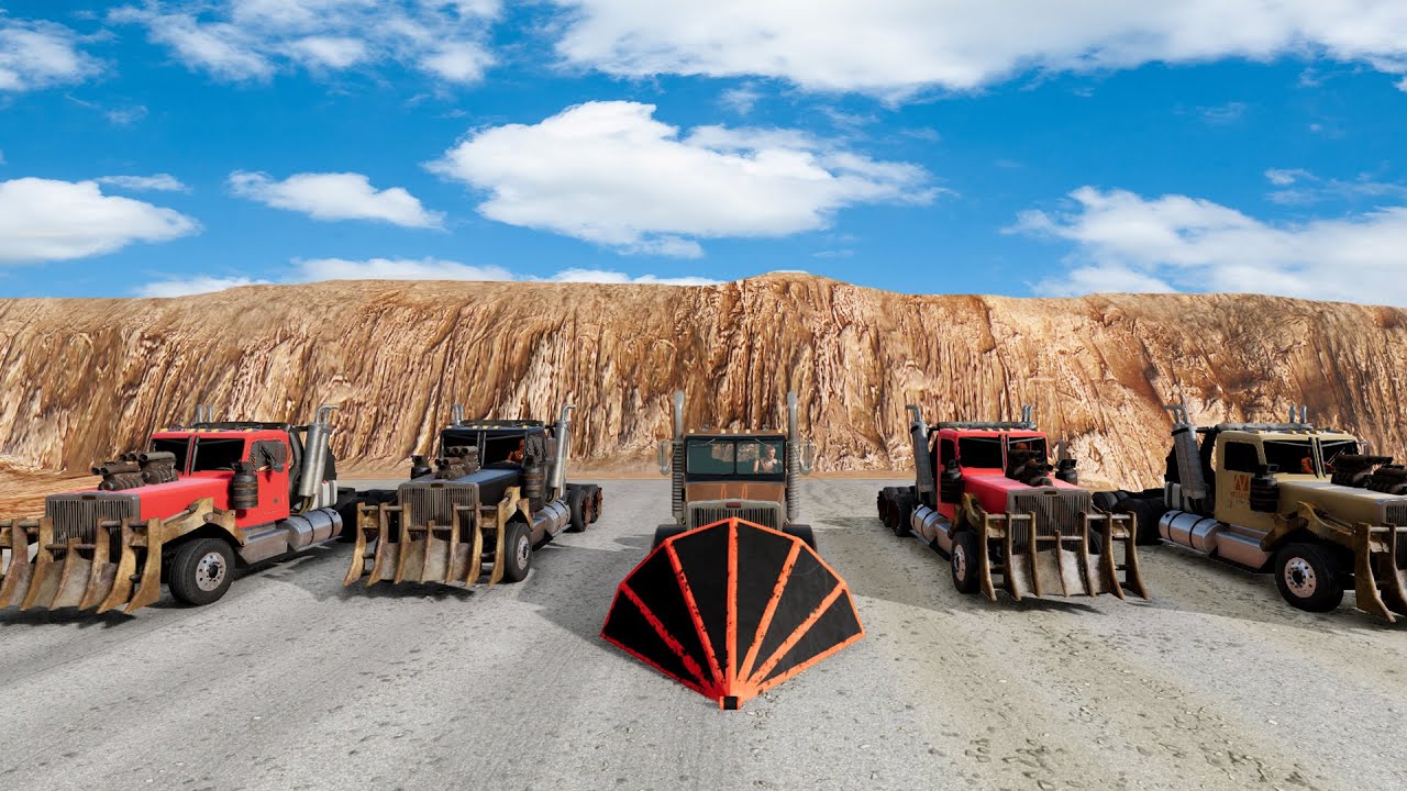 BeamNG Drive - Big Rigs Racing Flatout On A Long Desert Road