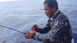 Fishing monster fish red ruby snapper on jig strike