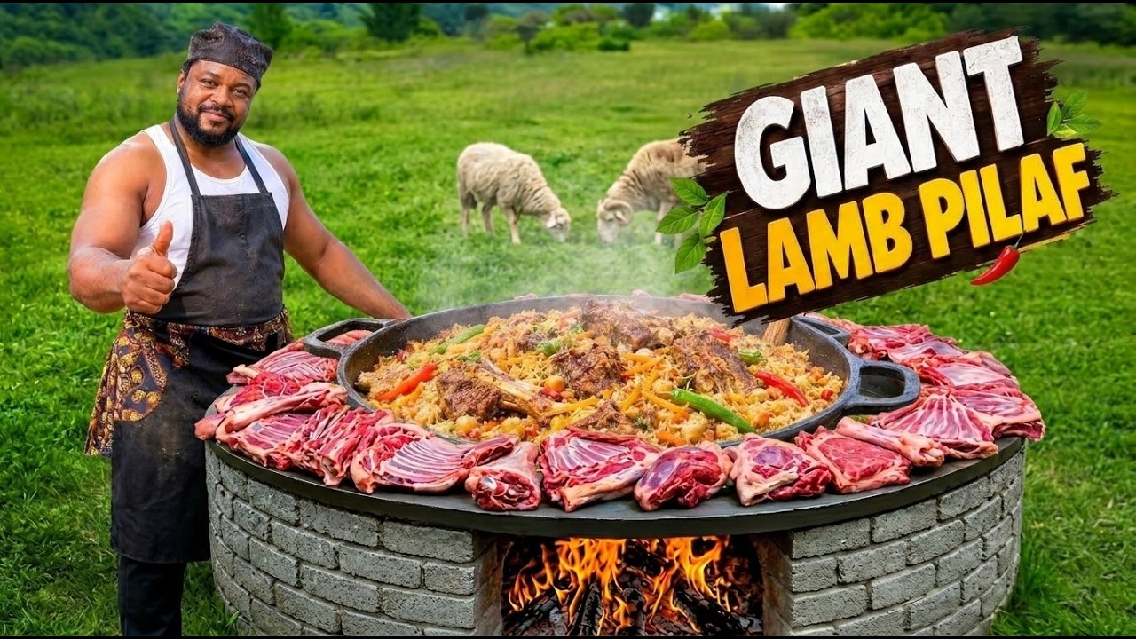 A massive lamb pilaf cooked for a mountain village feast using ...