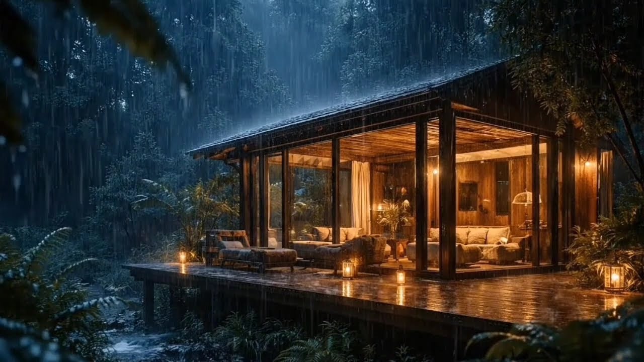 HEAVY Night Rain in Cozy Forest Cabin 🌧️🔥 | Deep Rain Sounds for Sleep | Fall asleep faster 😴
