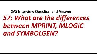 57. What are the differences between MPRINT, MLOGIC and SYMBOLGEN || SAS Interview Question/Answer.
