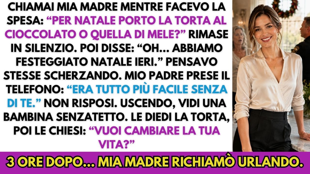 La mattina di Natale ero al supermercato con due torte in mano, cercando di capire quale portare a casa dei miei. Quando ho chiamato mia madre, il suo silenzio è durato troppo a lungo. Poi ha...