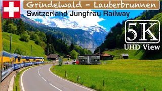 Grindelwald - Lauterbrunnen Train Journey, Switzerland Summer | 5K/ 4K UHD Video