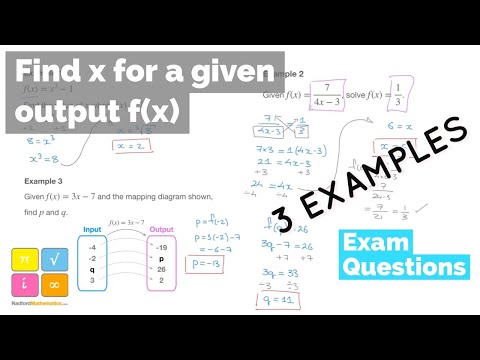 Functions - Find the Input Value x for a Given Output Value f(x) - 3 Examples - Mapping Diagram