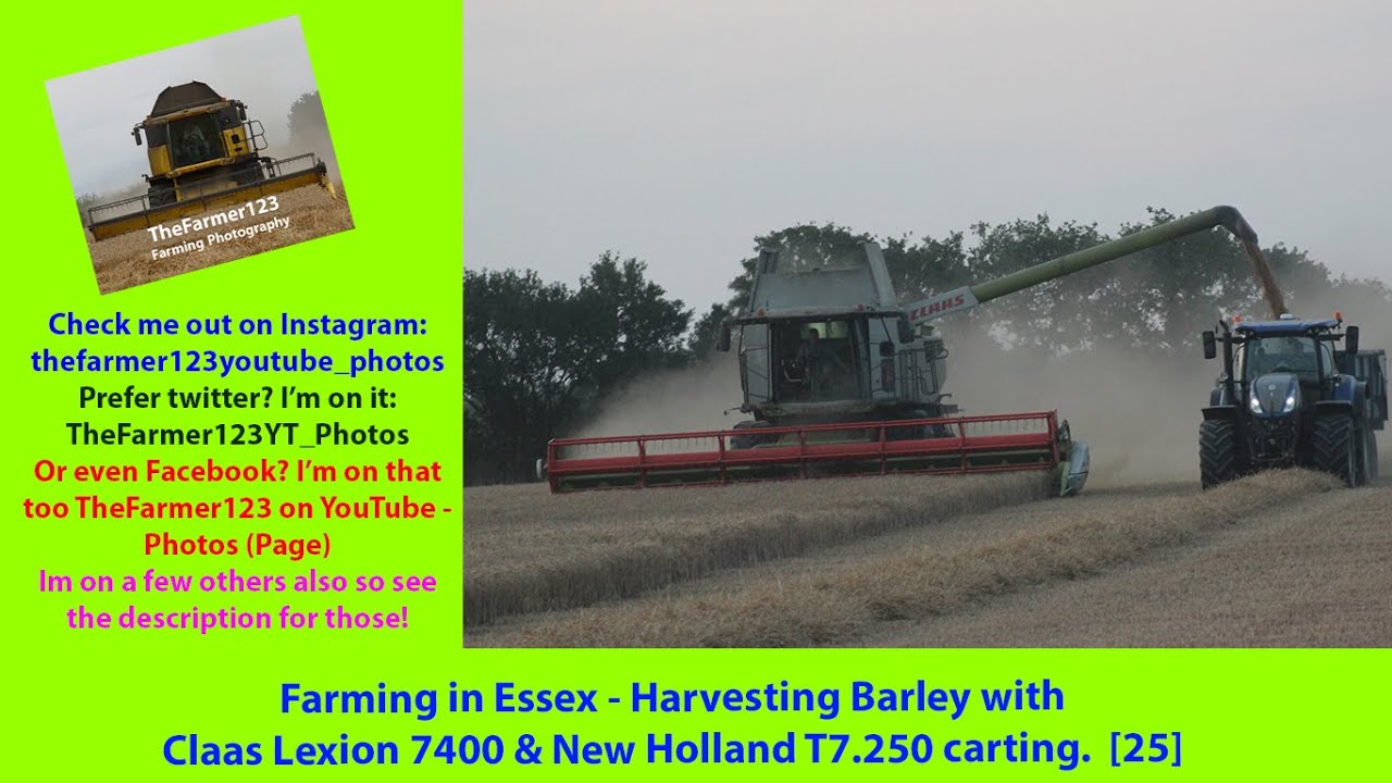 Farming in Essex - Harvesting Barley with Claas Lexion 7400 & New Holland T7.250 carting.  [25]