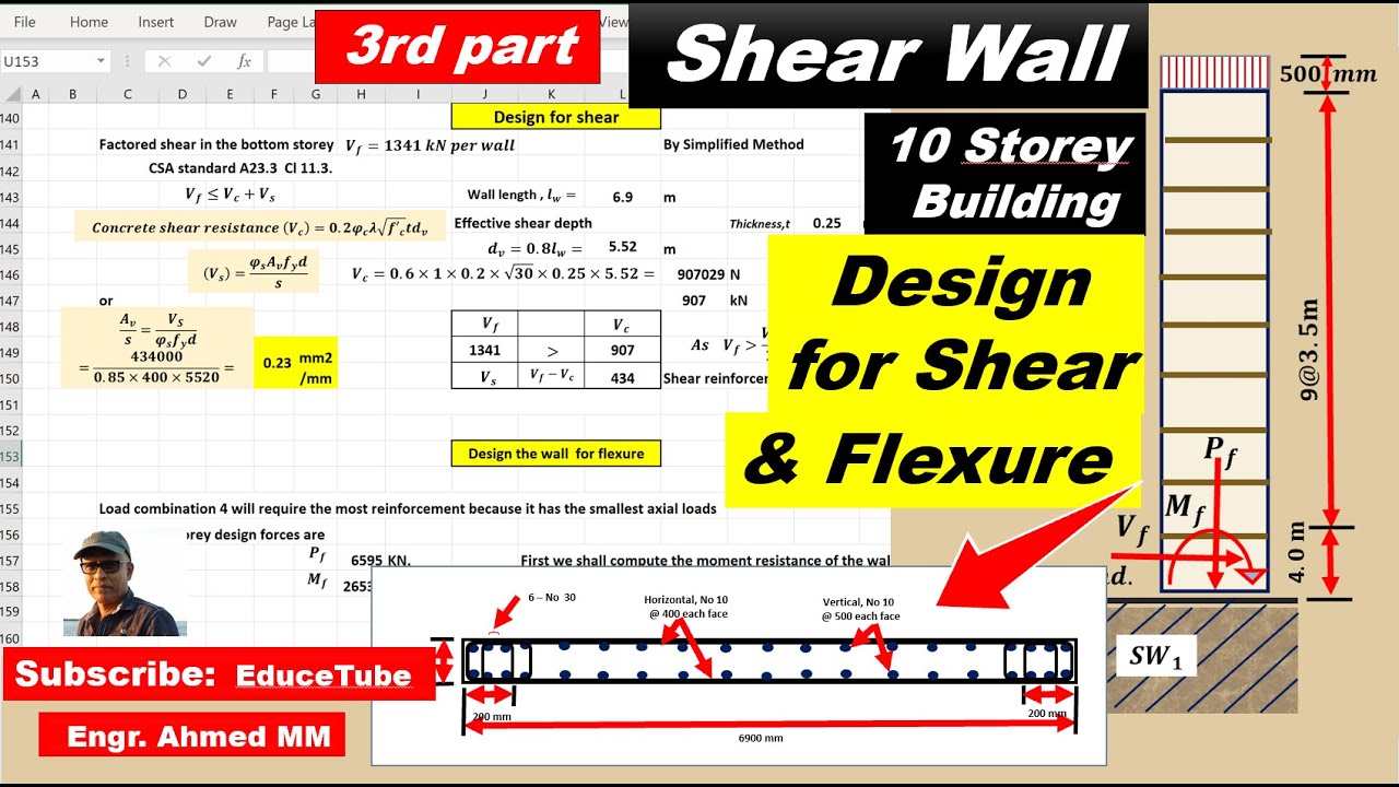 Shear Wall/ Design for shear and flexure/ Tenstorey Building/ Part 3