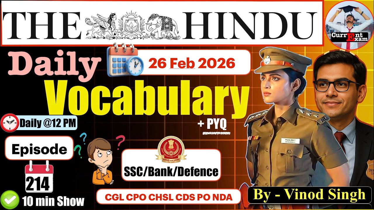 Daily English Vocabulary | The Hindu Vocab - 26 February | Ep-214 Vinod Singh #vocabulary #ssc #bank