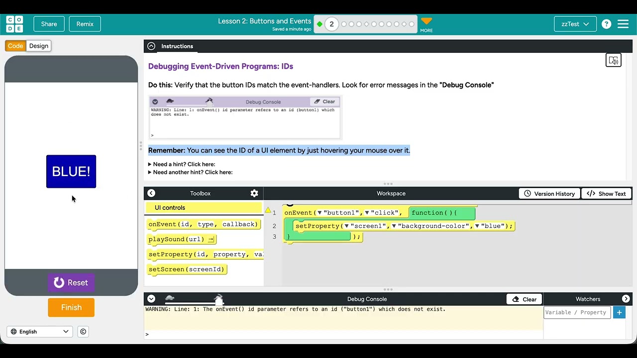 Code.org Event-Driven Programming Lesson 2 #2