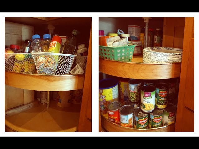 IHeart Organizing: Organized Kitchen Corner Cabinet with a DIY Lazy Susan