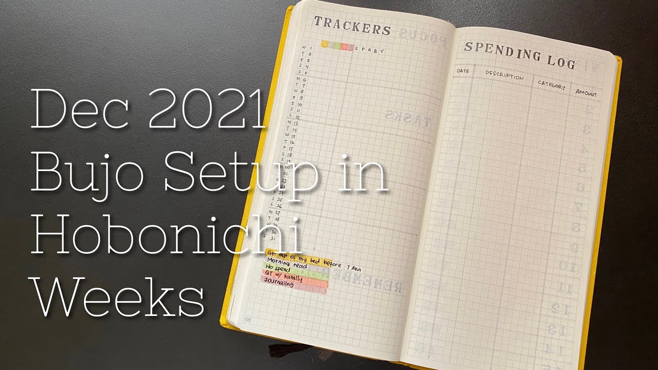 December 2021 Bullet Journal Setup in Hobonichi Weeks Mega | Minimalist Bullet Journal Spreads