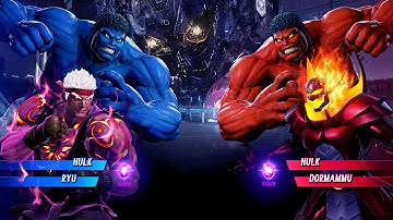 Blue Hulk & Evil Ryu vs Red Hulk & Dormammu (Very Hard) Marvel vs Capcom | 4K UHD Gameplay