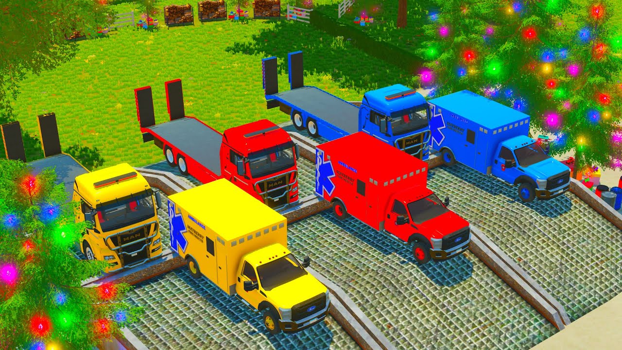 AMBULANCE,, LOADER, TRANSPORTING WITH MAN TRUCKS TO RAMP! FS22