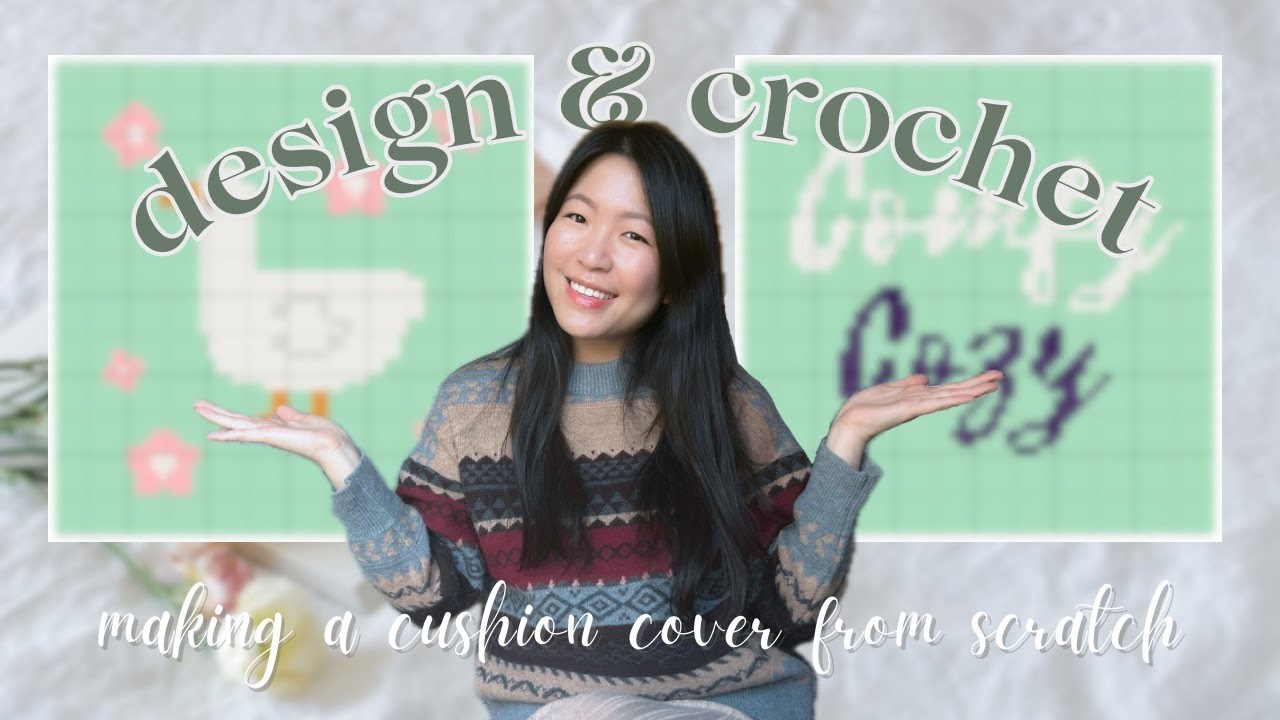 I crocheted my designs onto a Pillow Cover 🪿 + FREE pixel grid