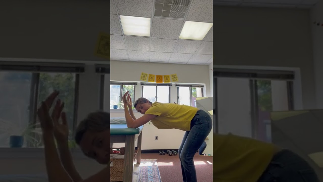 Lat stretch at table (standing or kneeling)