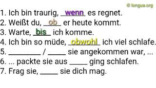 A1, A2, B1, B2, C1, Übungen, Konjunktionen, wenn, als, ob, dass, damit, deshalb, weil, aber, indem
