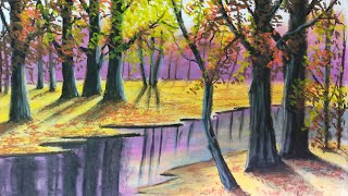 Best oil pastels Drawing for beginners: Easy oil pastel Forest Scenery Drawing