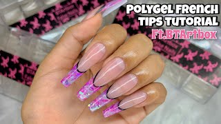 POLYGEL FRENCH TIPS WITH MARBLE &amp; MYLAR FLAKES || BTARTBOX COFFIN NAIL TIPS