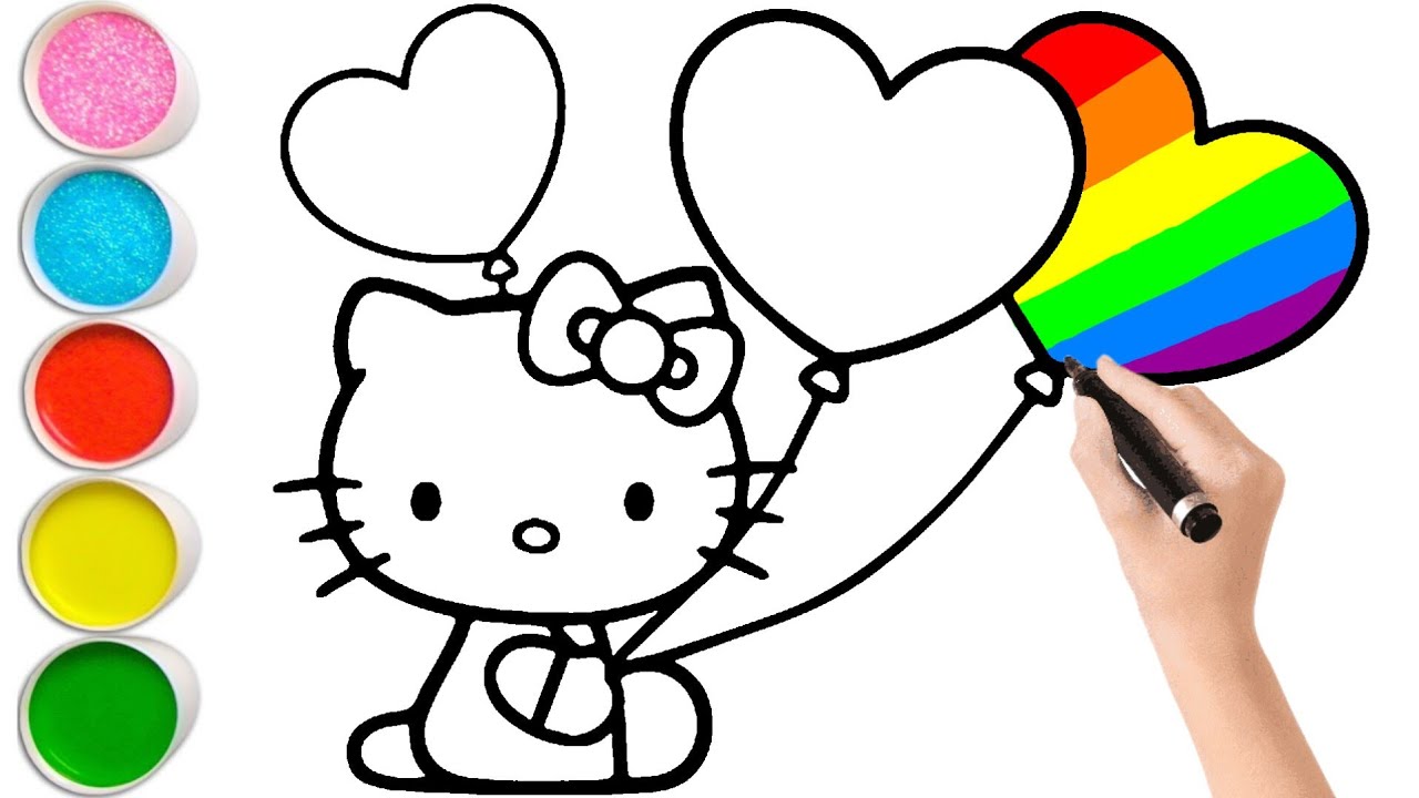How to draw Cute Hello Kitty & balloons for Kids |Hello kitty drawing ...