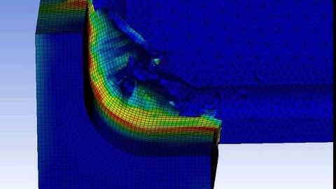 Ansys Workbench explicit dynamics cutting of AlSi 1045 with semi circle chip step example 12