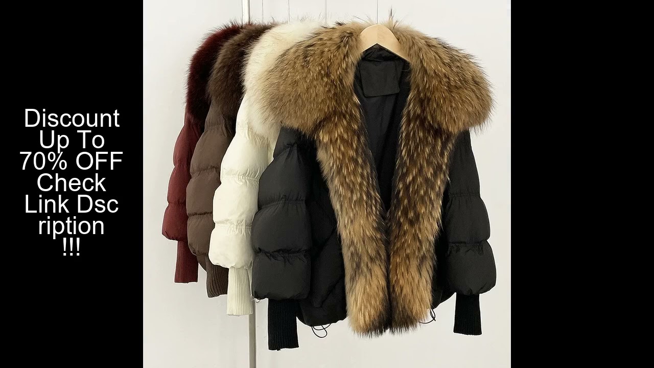 OFTBUY Large Real Raccoon Fur Winter Knit Sleeve Real Fur Coat Puffer Jacket Women White Duck Down C