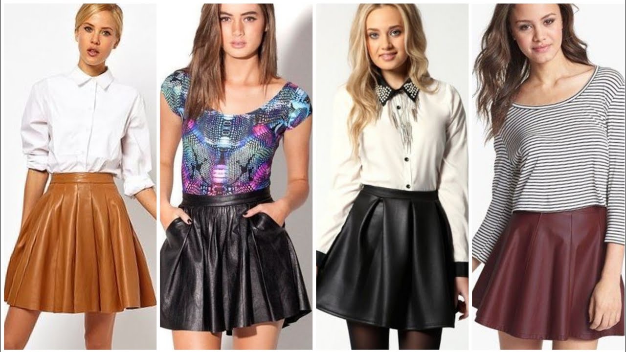 Nice looking leather mini skater skirts outfit ideas for girls and