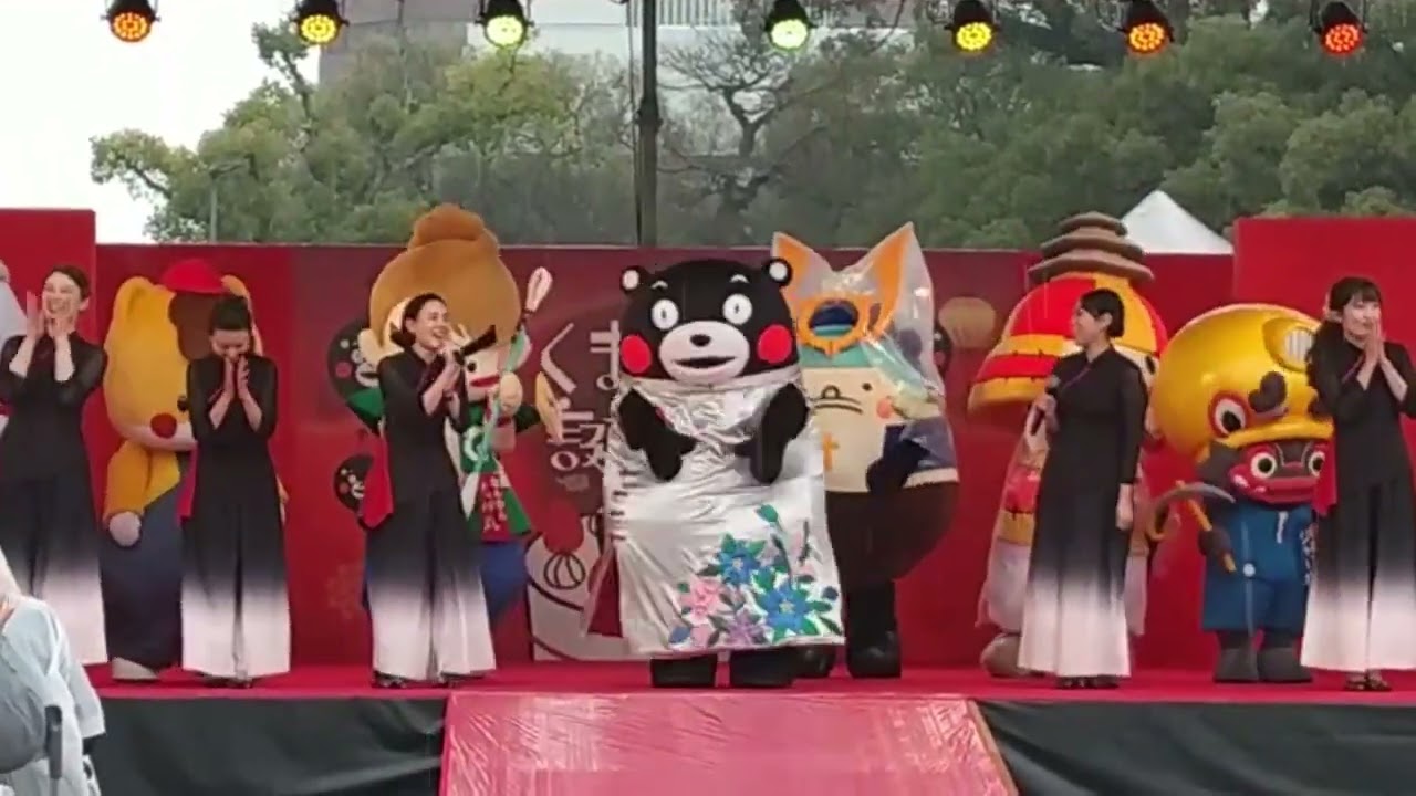 【くまモン誕生祭2024】大雨の中オープニングだモン＠花畑広場2024/03/17